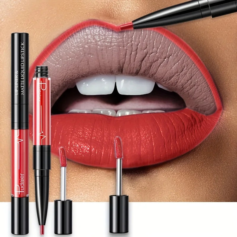Double-ended lipstick and lip liner from MAIRA'S COLLECTIONS, featuring a sleek design with vibrant color on each end.