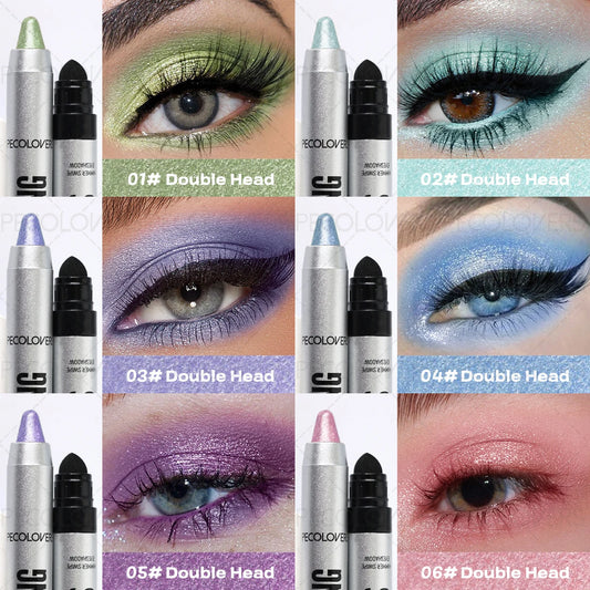 Shiny eyeshadow stick from MAIRA'S COLLECTIONS with high pigment shimmer, showcasing a smooth, metallic eye makeup look.