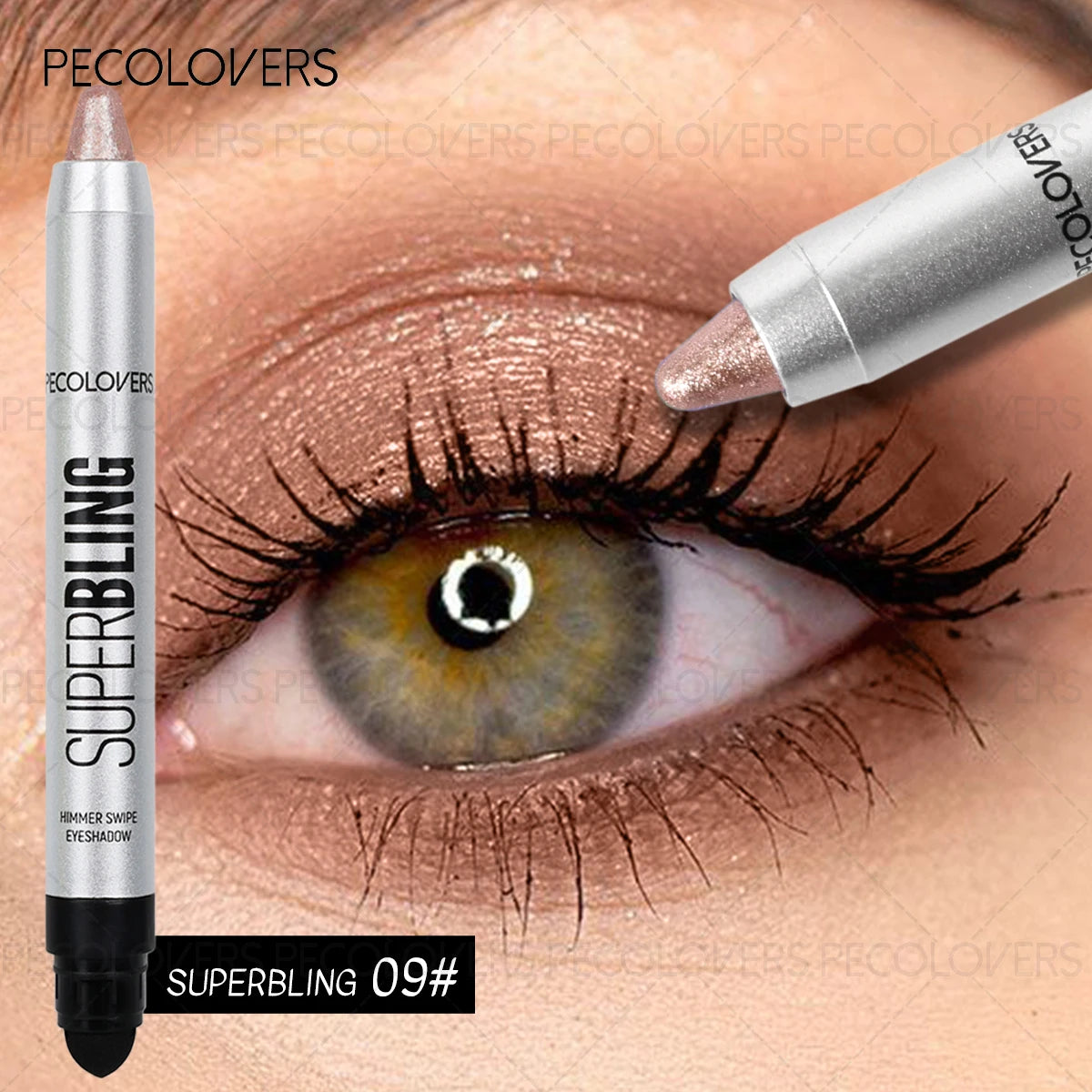 Shiny Eyeshadow Stick by MAIRA'S COLLECTIONS with high pigment shimmer eye pen, showcasing a sleek, metallic eyeshadow application.