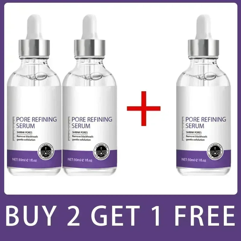 MAIRA'S COLLECTIONS pore minimizing serum with skin tightening and firming essence, in a clear bottle with dropper applicator.