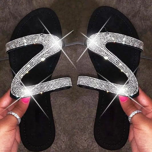 Women's rhinestone sandals by MAIRA'S COLLECTIONS featuring comfortable summer beach shoes with decorative rhinestones and open-toe design.