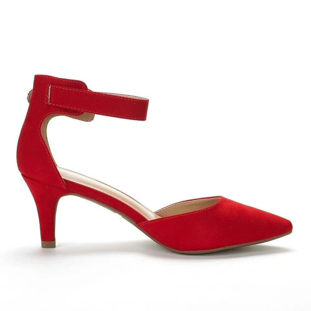 Women's suede ankle strap wedding sandals with 5cm heel from MAIRA'S COLLECTIONS, featuring elegant design and comfortable fit.