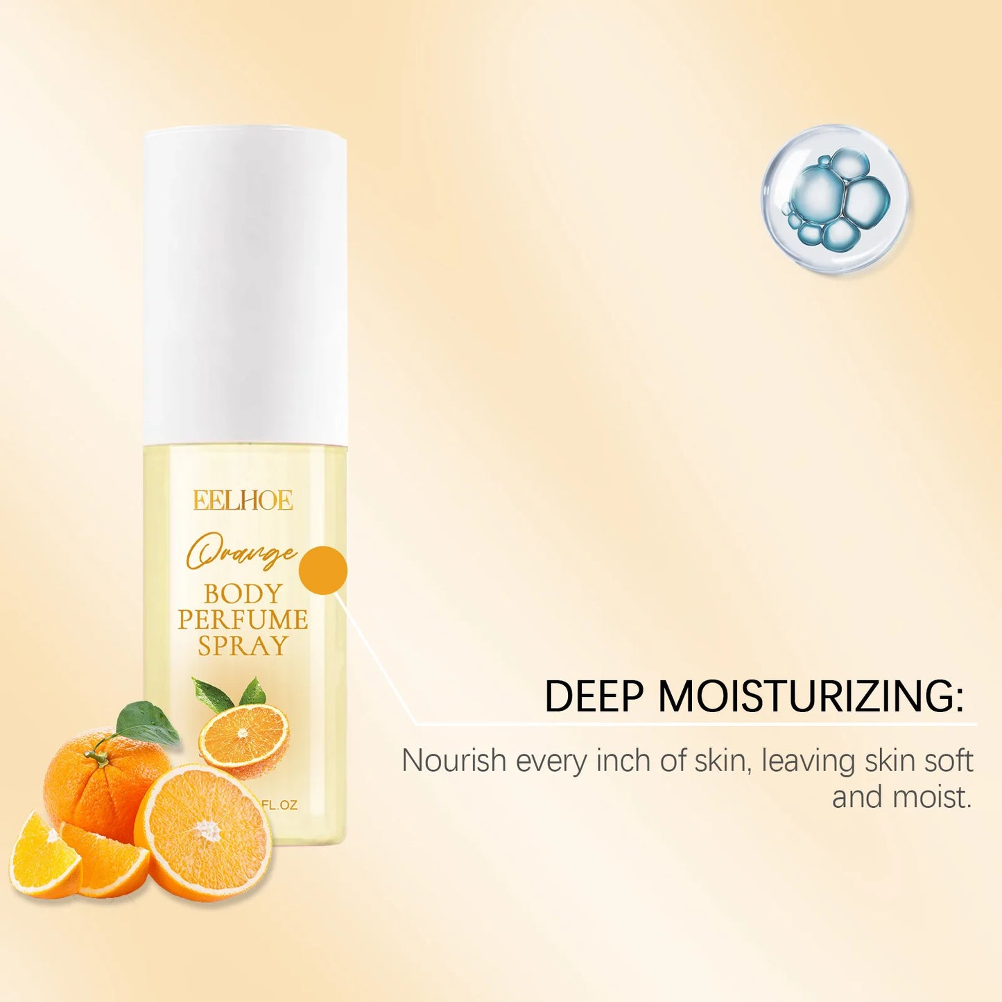 MAIRA'S COLLECTIONS EELHOE Orange body perfume for women, 90ml, featuring a fresh, long-lasting citrus fragrance in a sleek bottle.
