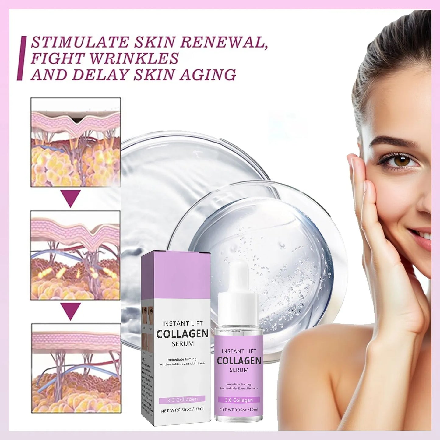 MAIRA'S COLLECTIONS collagen face serum bottle, anti-aging and wrinkle care, with dropper for skincare application