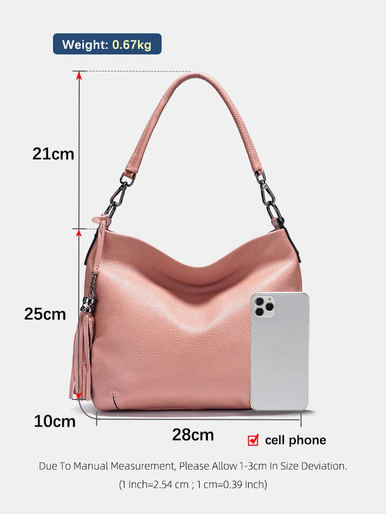 Zency cowhide leather shoulder bag by MAIRA'S COLLECTIONS featuring sleek design and durable brown leather straps.