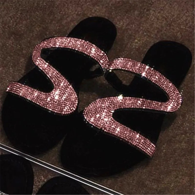 Women's rhinestone summer sandals by MAIRA'S COLLECTIONS featuring comfortable straps and sparkling embellishments for beachwear.