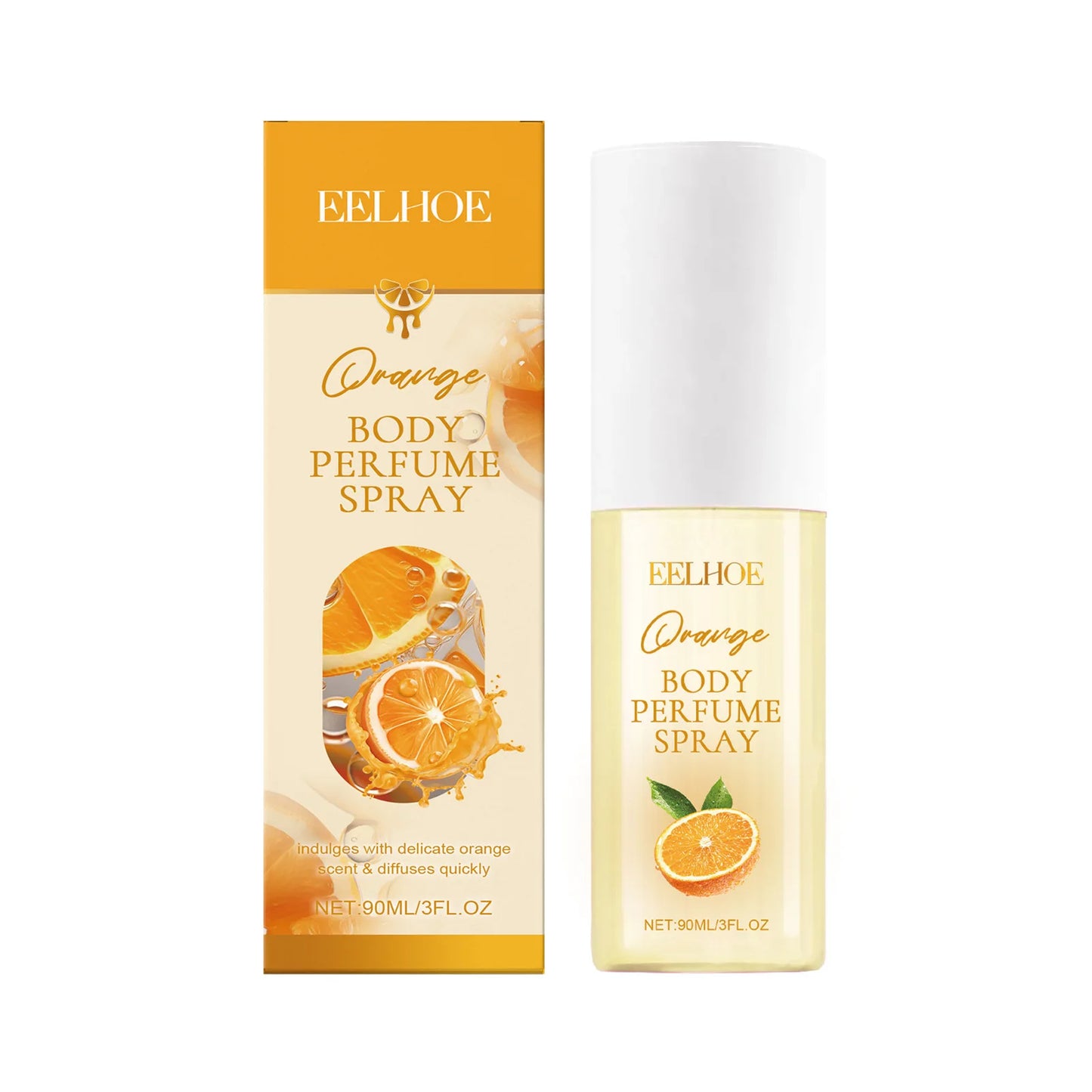 EELHOE Orange body perfume for women by MAIRA'S COLLECTIONS, 90ml bottle with fresh, long-lasting citrus fragrance.