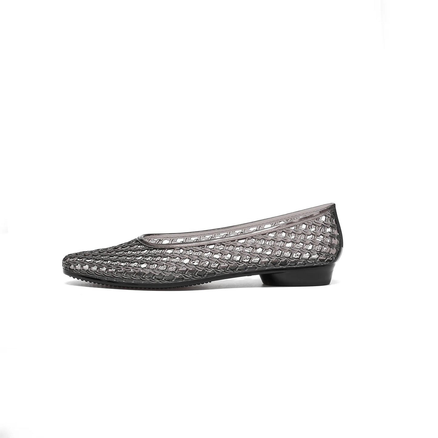 Women's Crystal Jelly Flats by MAIRA'S COLLECTIONS featuring pointed toe summer sandals with transparent jelly material and crystal embellishments.