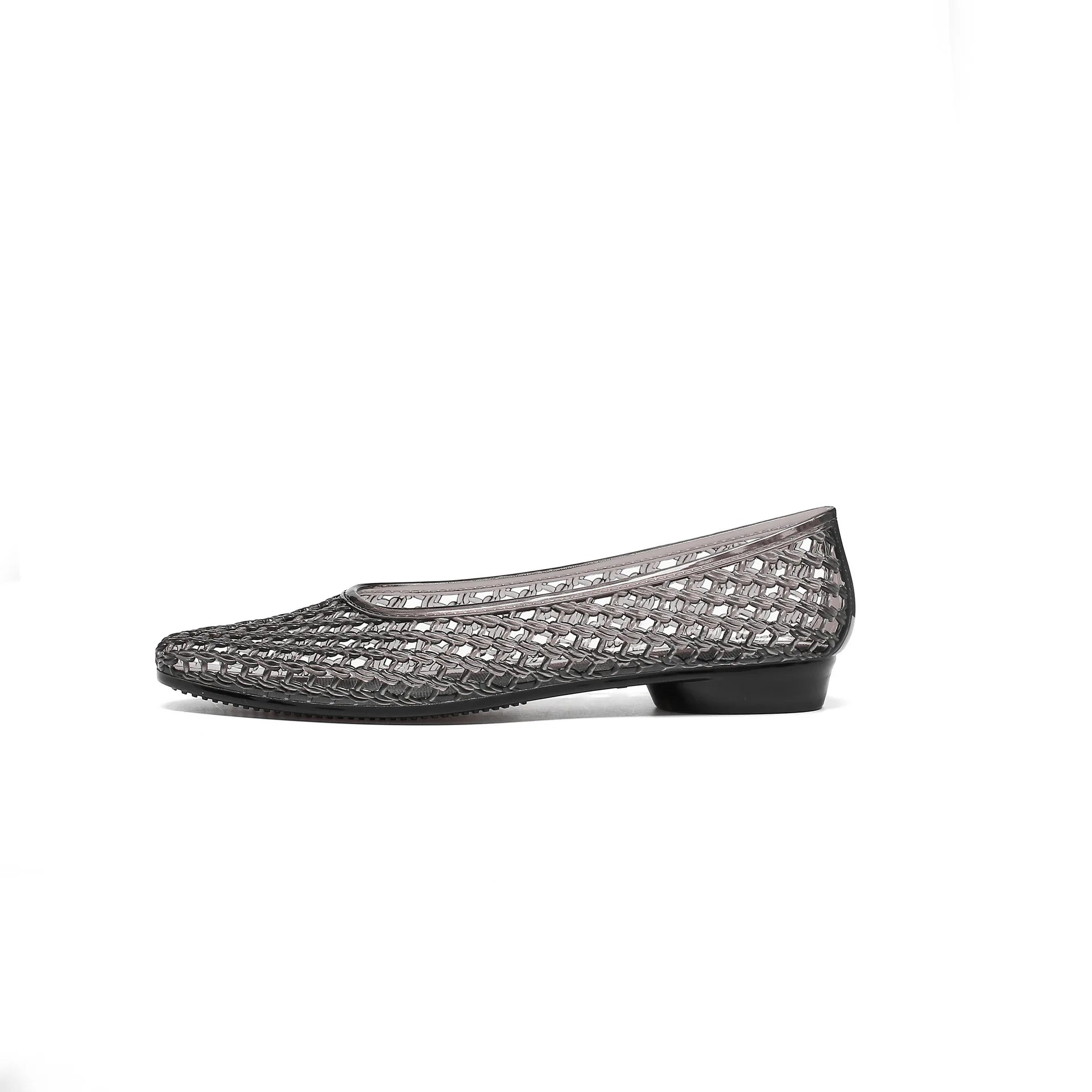 Women's Crystal Jelly Flats by MAIRA'S COLLECTIONS featuring pointed toe summer sandals with transparent jelly material and crystal embellishments.