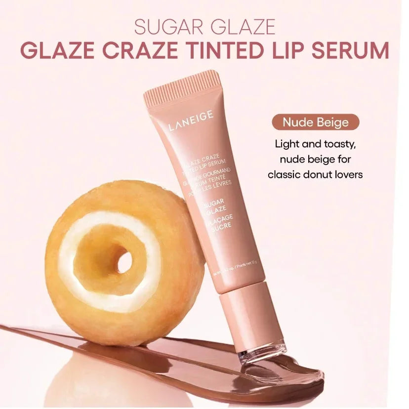 MAIRA'S COLLECTIONS Donut Lip Oil with strawberry, raspberry, and chocolate scent, showcasing a colorful lip balm donut on a white background.