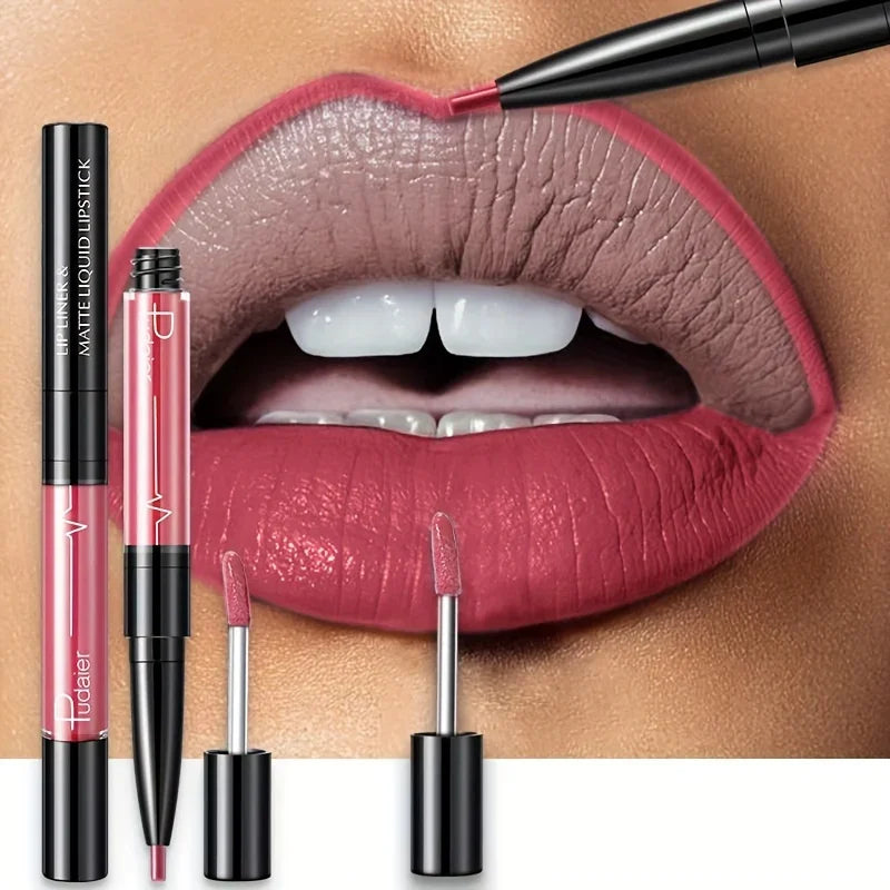 Double-ended MAIRA'S COLLECTIONS lipstick and lip liner in sleek black packaging, showcasing both product tips.