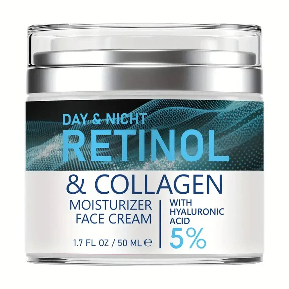 MAIRA'S COLLECTIONS Retinol Collagen Face Cream jar showing smooth cream inside with a sleek packaging design.