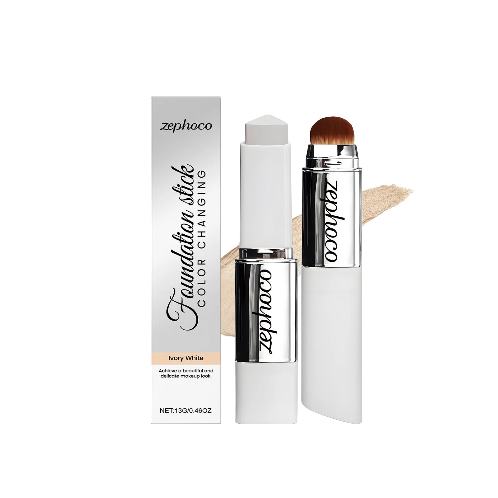 Color changing concealer foundation stick by MAIRA'S COLLECTIONS, 13g, shown with its sleek applicator and packaging.
