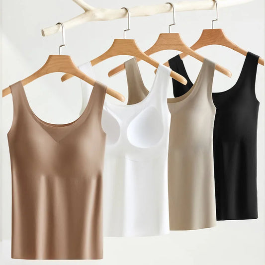 MAIRA'S COLLECTIONS M-2XL ice silk seamless one-piece bottoming tank top with chest pads, soft and lightweight for comfortable wear