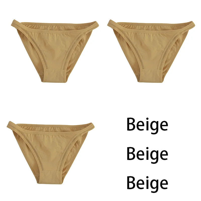 Set of three women's cotton panties by MAIRA'S COLLECTIONS featuring solid color bikini-style mesh underpants.