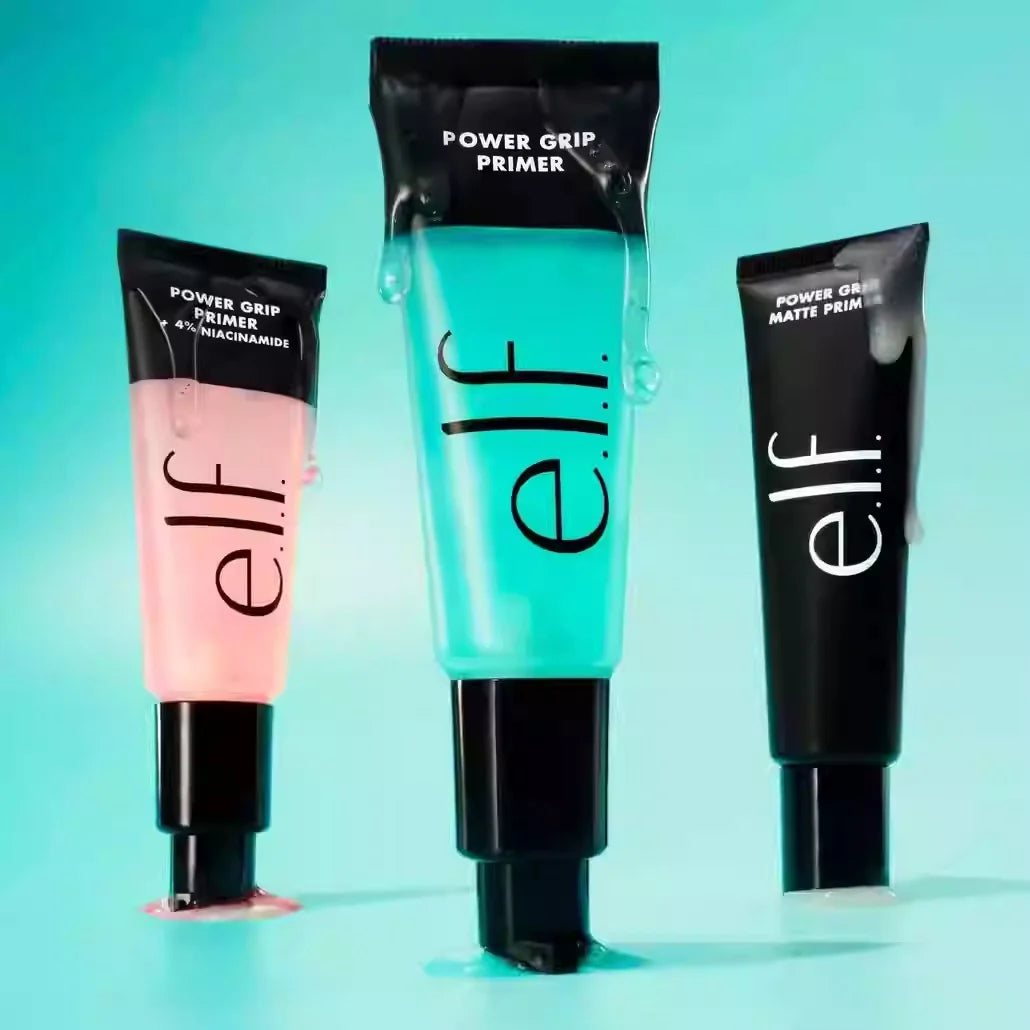 ELF Halo Glow Liquid Filter Primer by MAIRA'S COLLECTIONS, close-up of the luminous, lightweight primer bottle with a pump applicator.