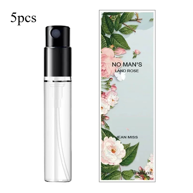 Q Style Pheromone Perfume Set by MAIRA'S COLLECTIONS with five 3ml bottles arranged in a sleek display.