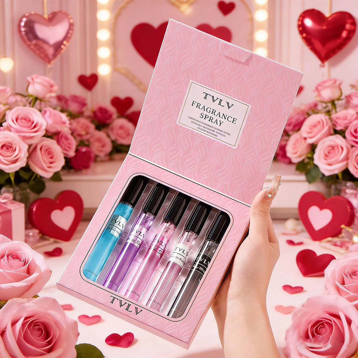 Luxury women's fragrance set by MAIRA'S COLLECTIONS, featuring elegant perfume bottles and decorative packaging.