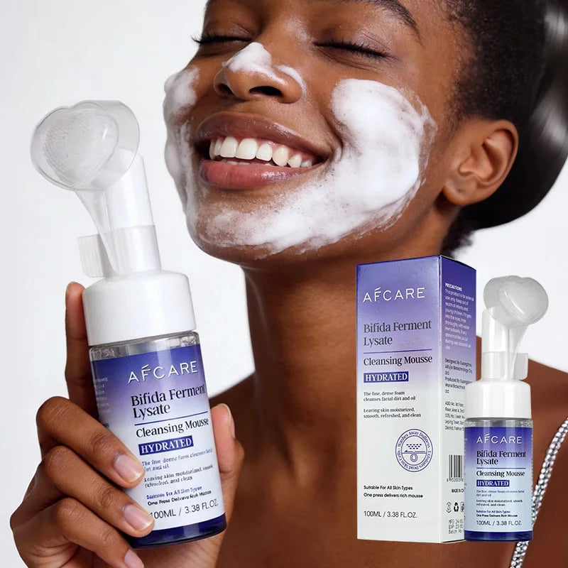 MAIRA'S COLLECTIONS AFCARE Gentle Cleansing Mousse with Bifida Ferment, foaming facial cleanser in a soft pump bottle.