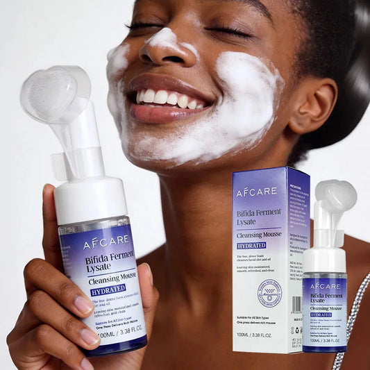 MAIRA'S COLLECTIONS AFCARE Gentle Cleansing Mousse with Bifida Ferment, foaming facial cleanser in a soft pump bottle.