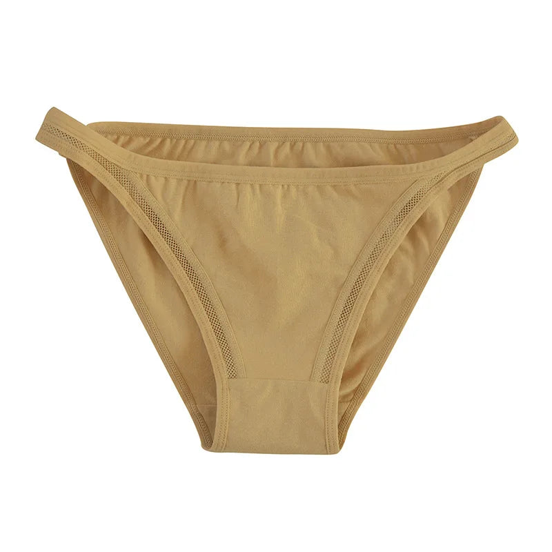 Set of three women's cotton panties by MAIRA'S COLLECTIONS, solid color mesh bikini underwear for women.