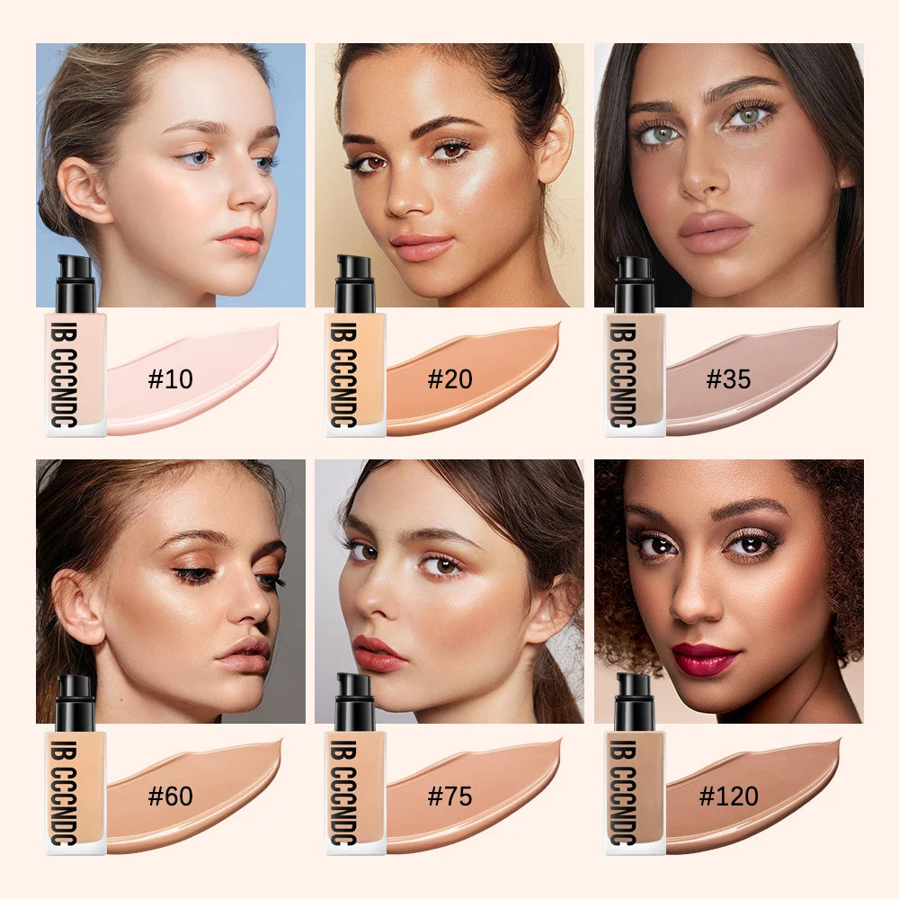 MAIRA'S COLLECTIONS matte liquid foundation in six shades, oil control, waterproof, smooth skin finish, close-up of foundation bottle