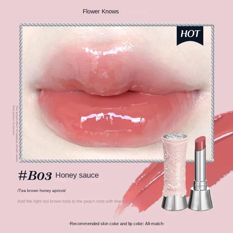 Flower Knows Strawberry Rococo Lip Cream by MAIRA'S COLLECTIONS, featuring a sleek tube with a pink and floral design.