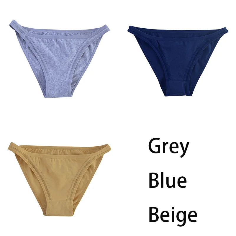 Set of three women's cotton panties by MAIRA'S COLLECTIONS featuring solid color bikini-style mesh underpants.