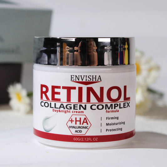 MAIRA'S COLLECTIONS Retinol Collagen Face Cream jar showcasing smooth cream texture and elegant packaging on a neutral background.