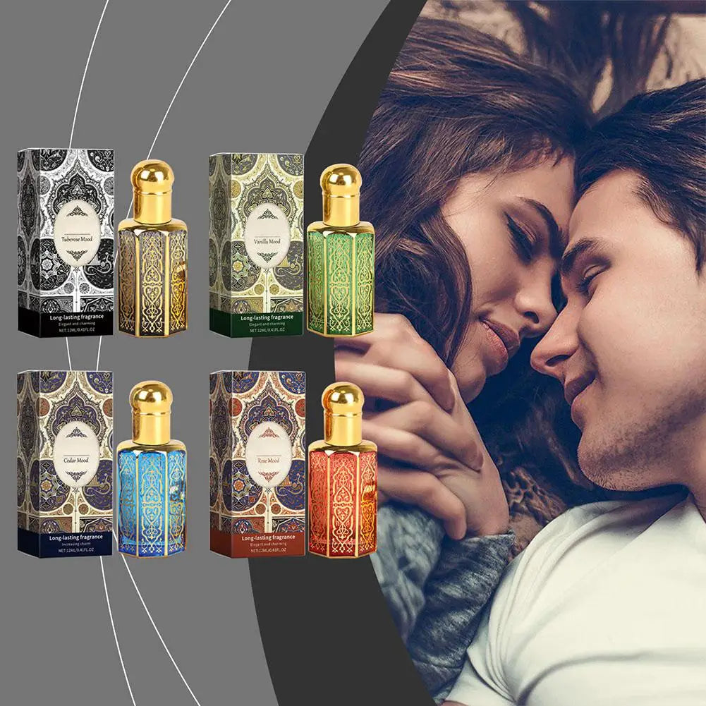 Arabian Charm Perfume Oil by MAIRA'S COLLECTIONS, long-lasting oriental fragrance in a decorative glass bottle.