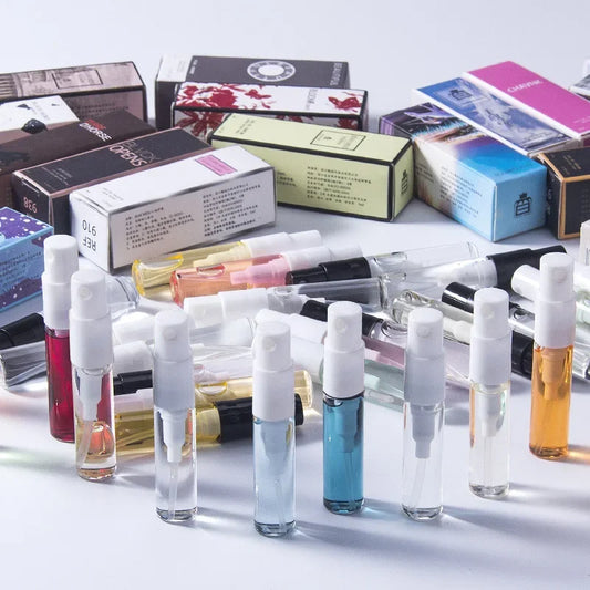 Q Style Pheromone Perfume Set by MAIRA'S COLLECTIONS with five 3ml bottles arranged in a sleek display.