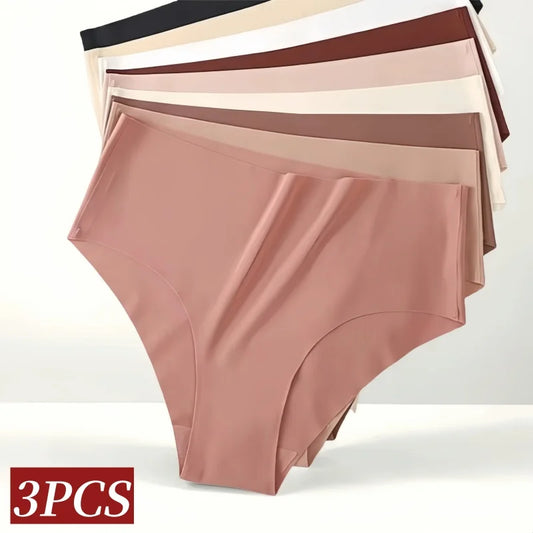 Set of three MAIRA'S COLLECTIONS ice silk high waist seamless panties for women, showcasing soft, smooth fabric and comfortable fit