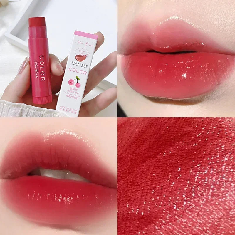 MAIRA'S COLLECTIONS moisturizing lip balm with a glossy lip glaze finish, showing a smooth, shiny application on lips.