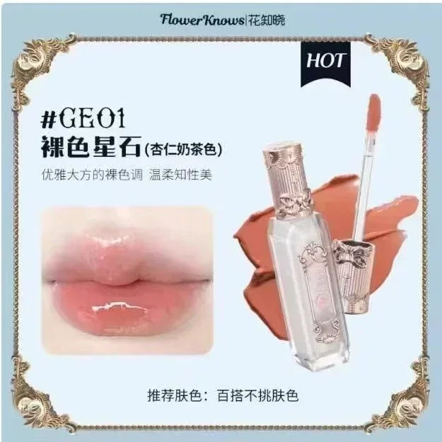 Flower Knows Strawberry Rococo Lip Cream by MAIRA'S COLLECTIONS showing the elegant pink lipstick packaging and applicator.
