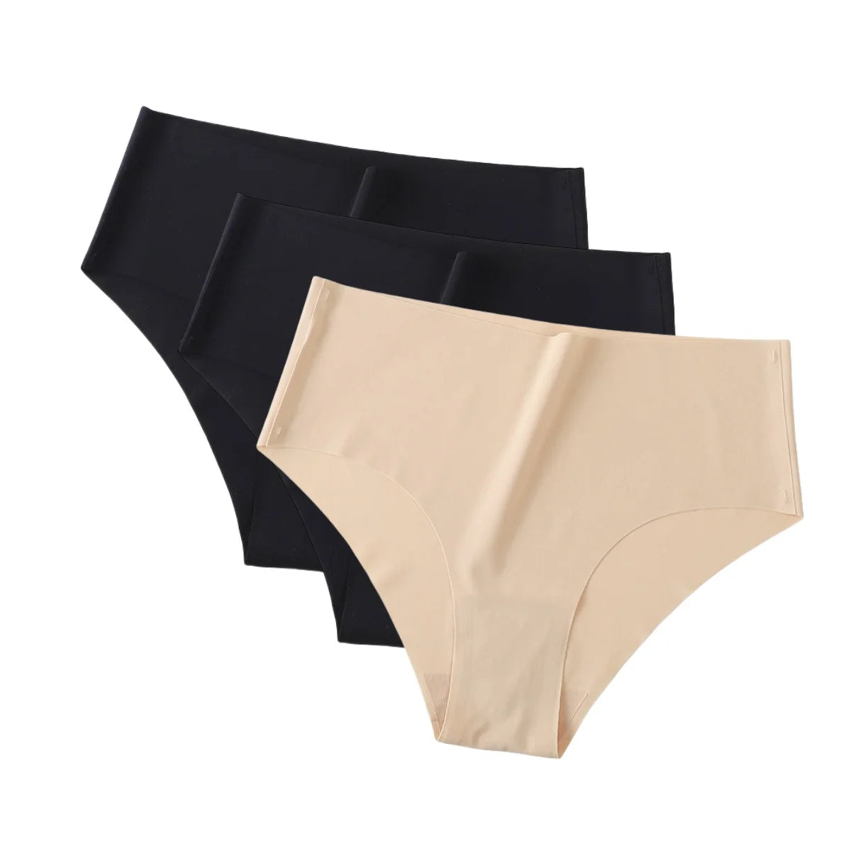 Set of three MAIRA'S COLLECTIONS ice silk high waist seamless panties for women, soft, comfortable, and stretchy.