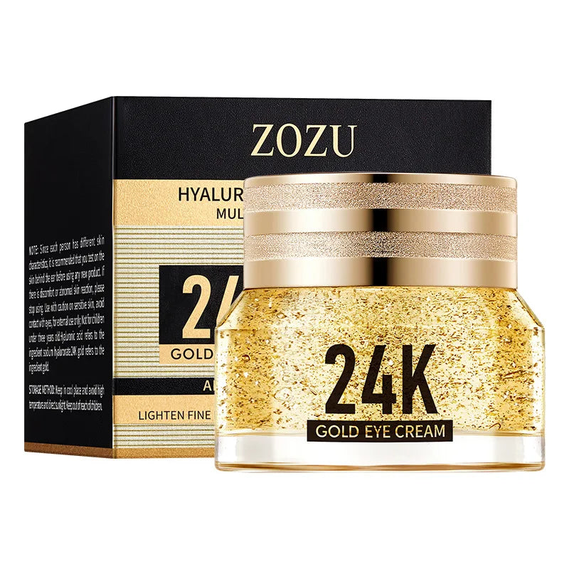 MAIRA'S COLLECTIONS 24K Gold Hyaluronic Eye Cream with firming and moisturizing properties, shown in a sleek tube.