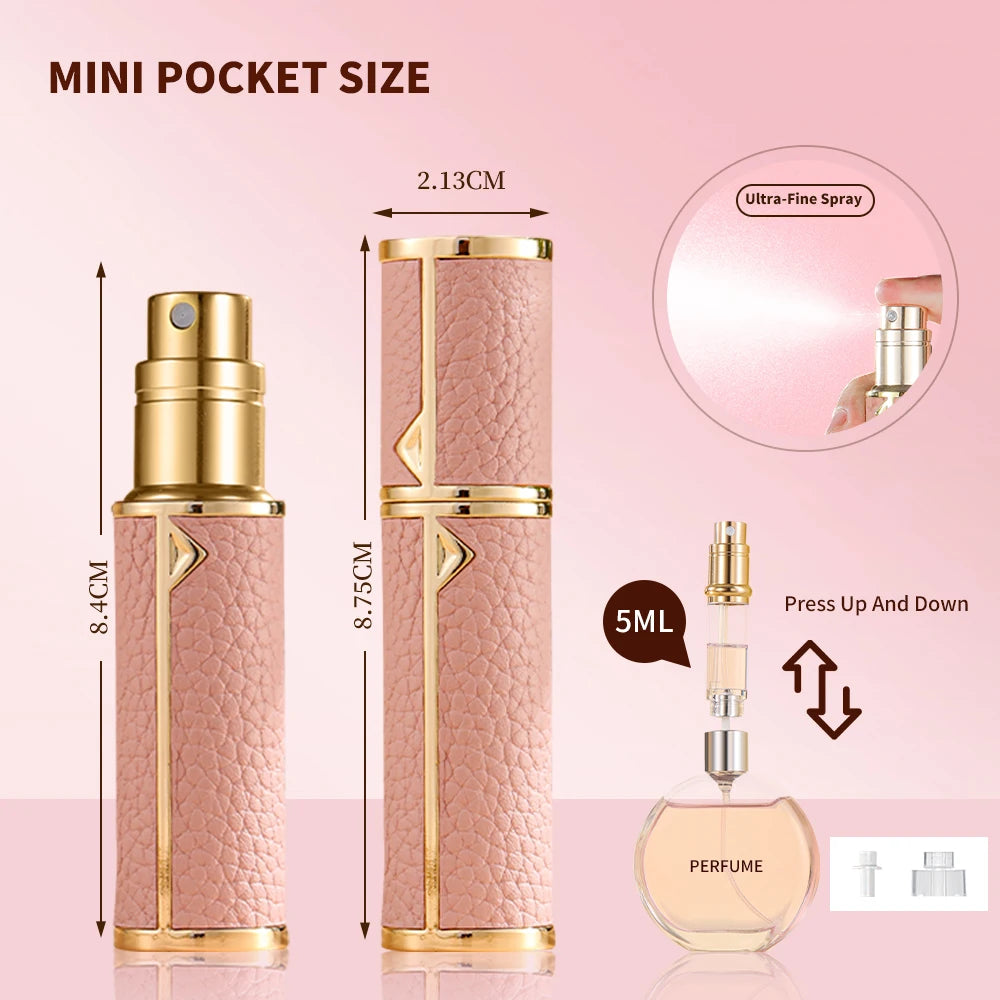 MAIRA'S COLLECTIONS Louischanzl refillable perfume atomizer bottle, 5ml travel spray with sleek design and transparent body.