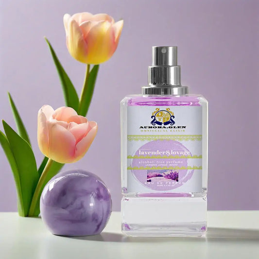 Lavender & Lovage EDP perfume for women by MAIRA'S COLLECTIONS, featuring a sleek glass bottle with lavender accents.