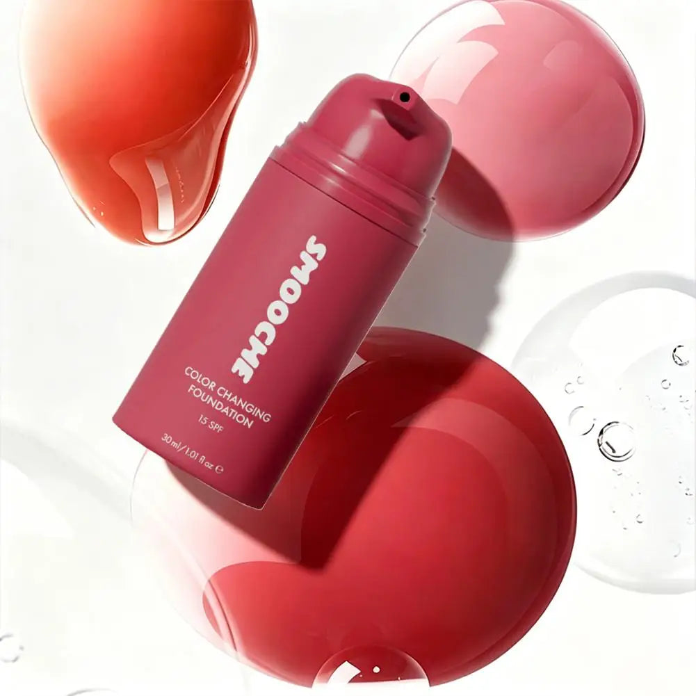 MAIRA'S COLLECTIONS natural color-changing foundation for a flawless finish, shown in a sleek bottle with a pump dispenser.