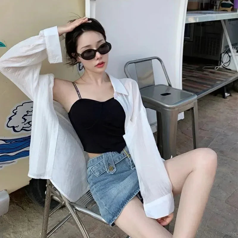 Women's lace-up beach blouse by MAIRA'S COLLECTIONS featuring lightweight fabric and stylish design, perfect for seaside wear.