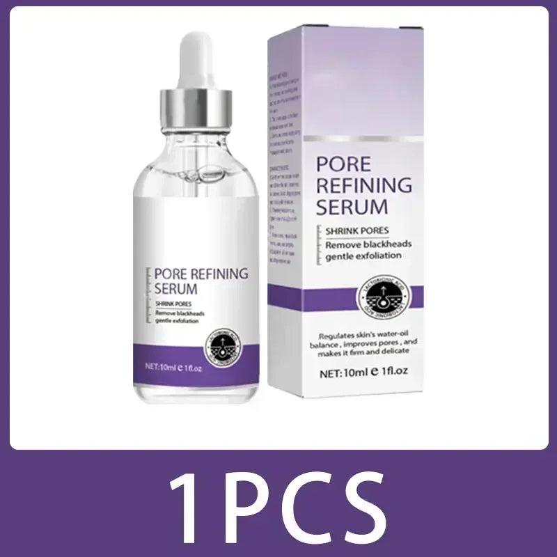 MAIRA'S COLLECTIONS pore minimizing serum with skin tightening and firming essence, featuring a clear bottle with dropper applicator.
