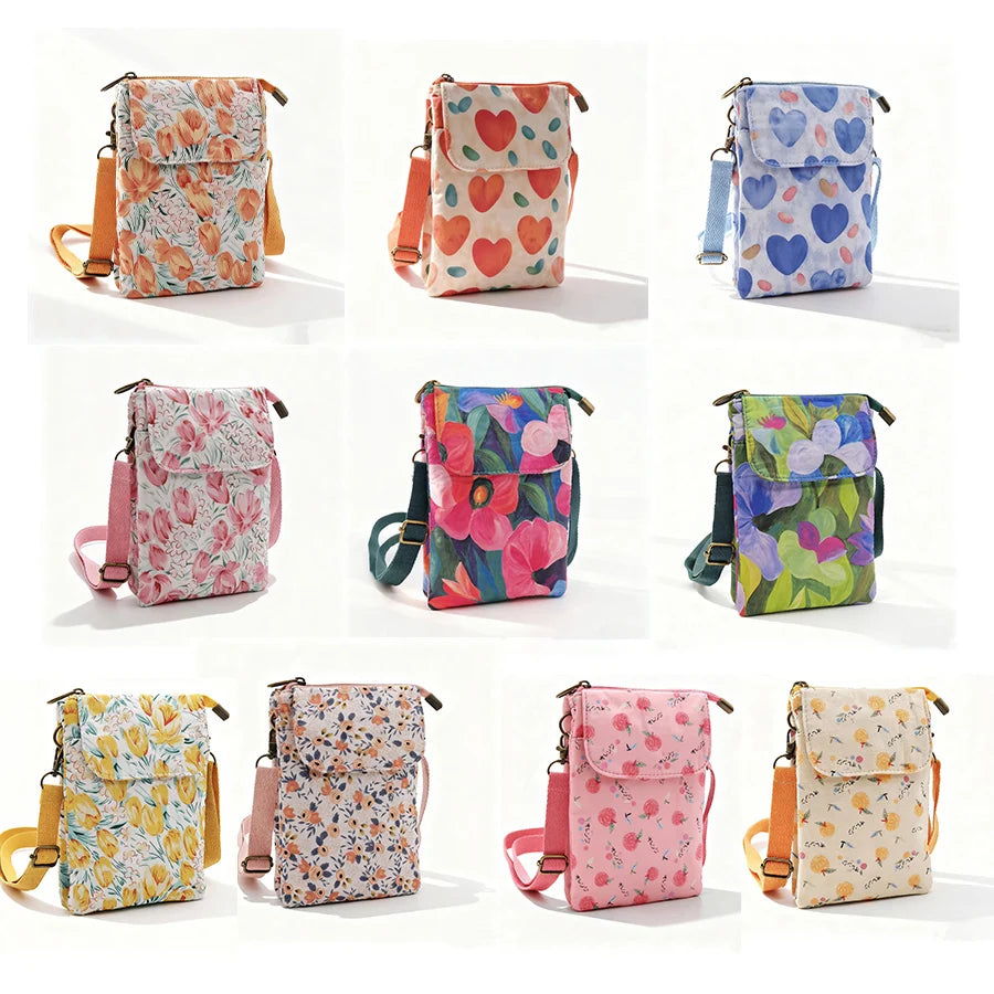 Women's printed crossbody phone bag by MAIRA'S COLLECTIONS featuring a stylish design and compact size for everyday use.
