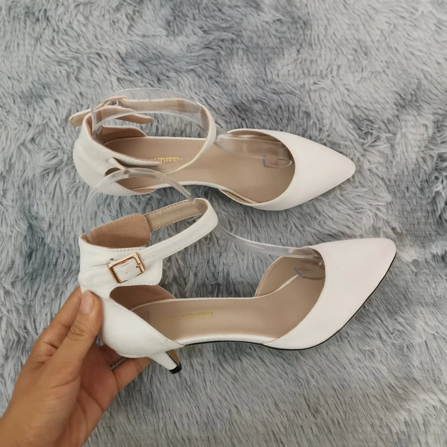 Women's suede ankle strap sandals with 5cm heel, perfect for weddings, by MAIRA'S COLLECTIONS, shown in the image.