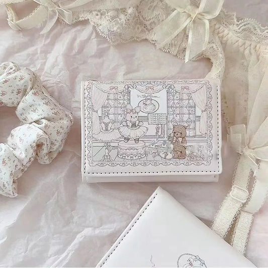Kawaii Bunny and Bear PU wallet by MAIRA'S COLLECTIONS featuring cute animal designs and pastel colors on the front.