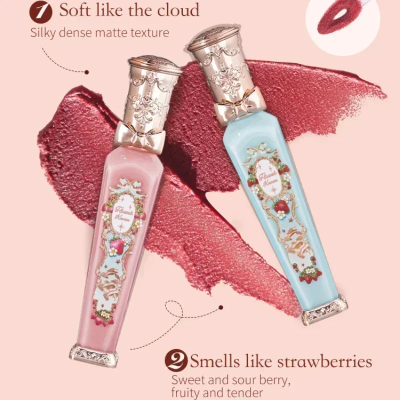 MAIRA'S COLLECTIONS Flower Knows Strawberry Rococo Lip Cream in a sleek tube, showcasing its rich pink shade and elegant design.