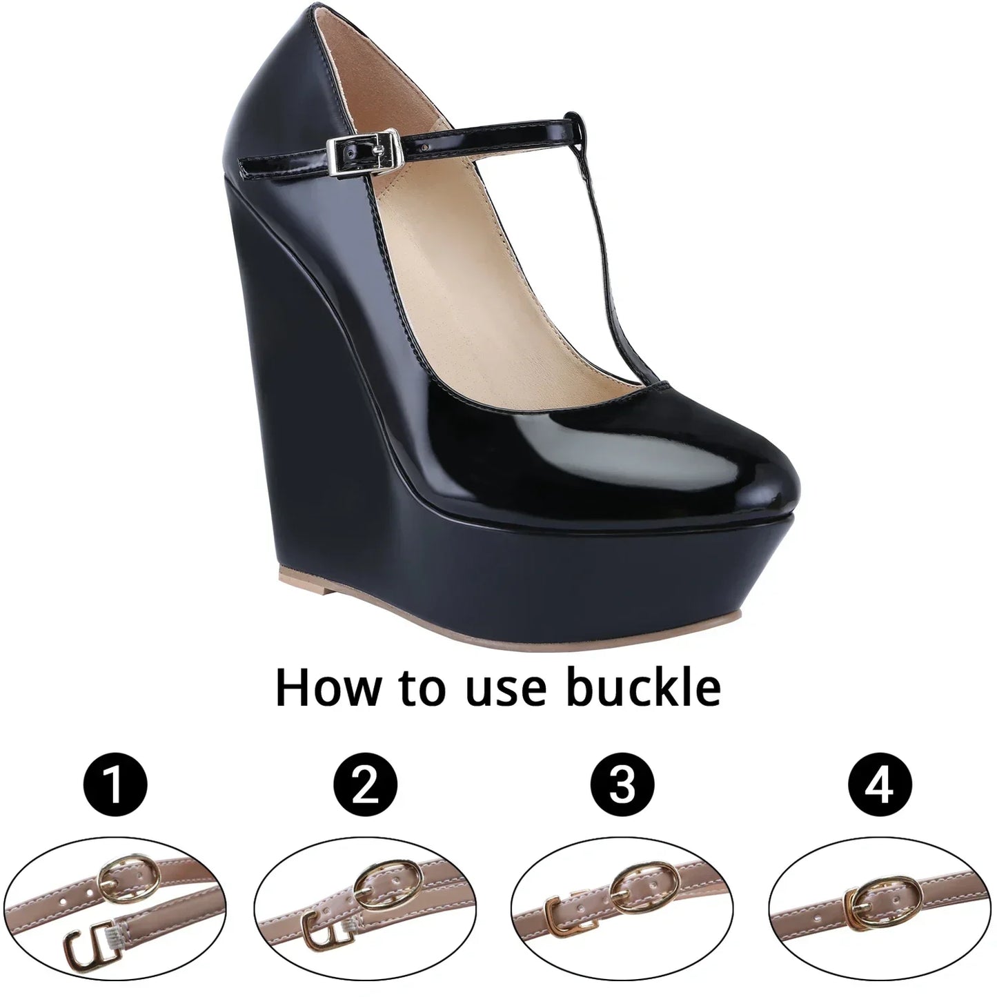 Women's platform wedge pumps by MAIRA'S COLLECTIONS with 14cm high heels and T-strap design, perfect for parties.