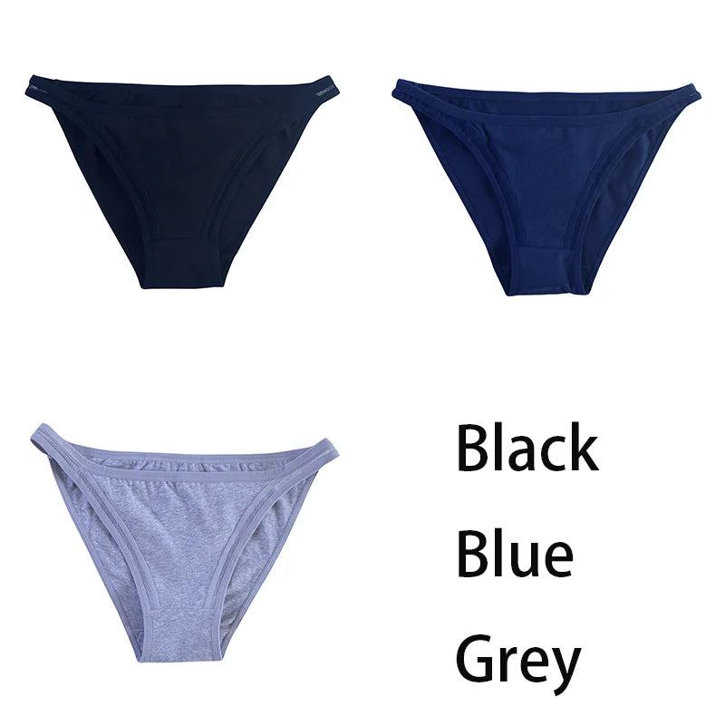 Set of three MAIRA'S COLLECTIONS women’s cotton mesh panties in solid colors, bikini style, comfortable and breathable undergarments.