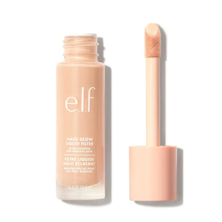 MAIRA'S COLLECTIONS ELF Halo Glow Liquid Filter Primer bottle with a sleek design and clear label showing the product name.