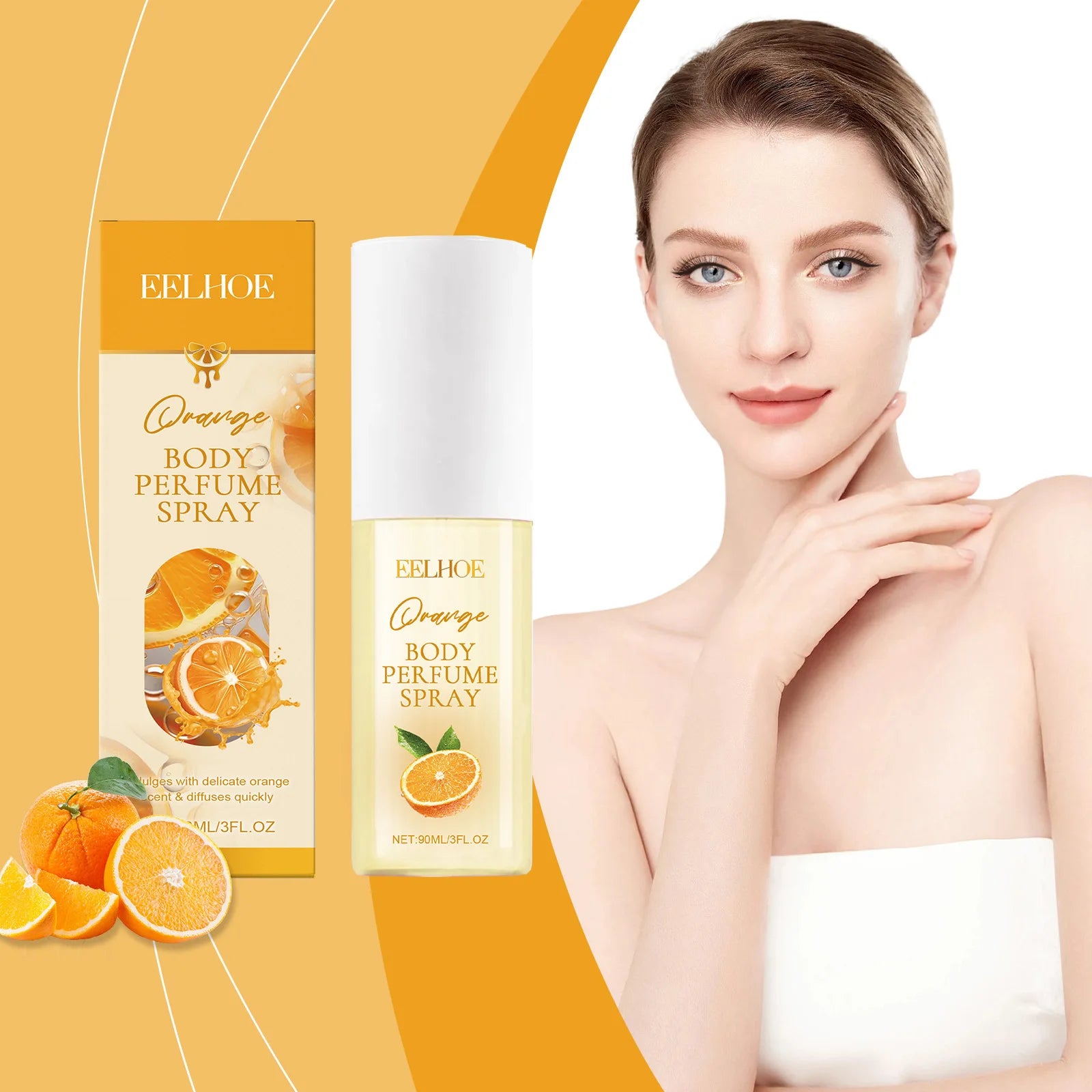 EELHOE orange body perfume for women in 90ml bottle, featuring fresh, long-lasting citrus fragrance from MAIRA'S COLLECTIONS.