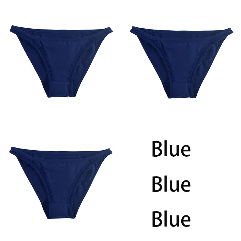 Set of three women's cotton panties by MAIRA'S COLLECTIONS featuring breathable mesh fabric and solid color bikini style.